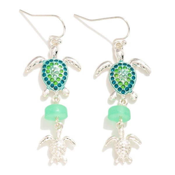 Wholesale linked Sea Turtles Drop Earrings Metal Tones Rhinestones L
