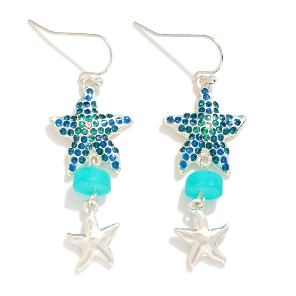 Wholesale linked Starfish Drop Earrings Metal Tones Rhinestones L