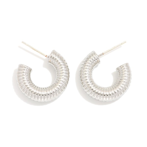 Wholesale metal Ribbed Huggie Hoop Earrings L k Gold Dipped Sterling Silver Post