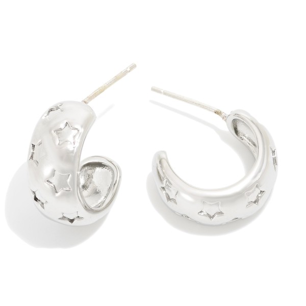 Wholesale huggie Hoop Earrings Star Engraved Detailing L k Gold Dipped Sterling