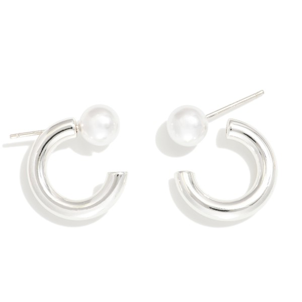 Wholesale metal Hoop Pearl Peek Boo Earrings Brass Base Silver Post D