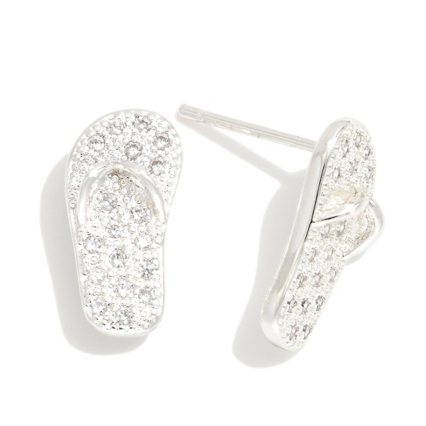 Wholesale metal Flip Flop Stud Earrings Cubic Zirconia Details Brass Base Silver