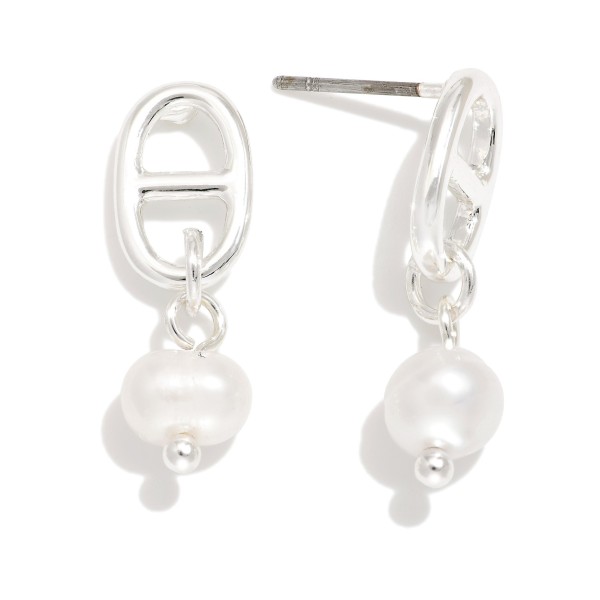 Wholesale linked Pig Nose Post Pearl Bead Drop Earring L Gold Dipped