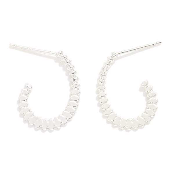 Wholesale flat Ribbed Metal Teardrop Hoop Earrings Brass Base Silver Post D