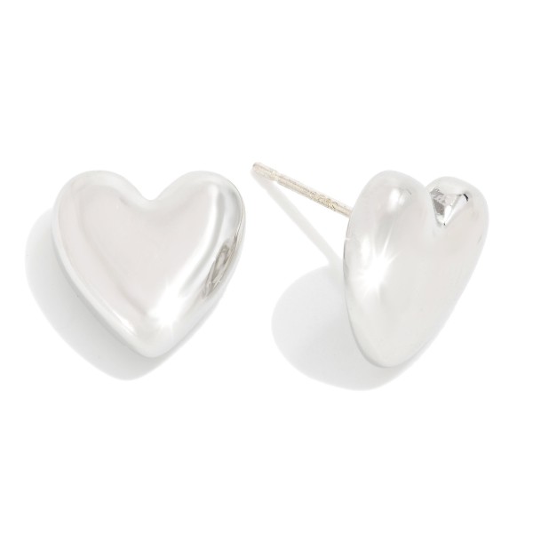 Wholesale puffy Metal Heart Stud Earrings L K Gold Dipped Serling Silver Post