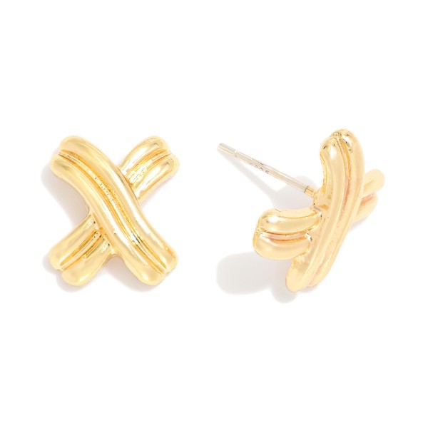 Wholesale metal Ribbed Stud Earring L Gold Dipped Sterling Silver Post