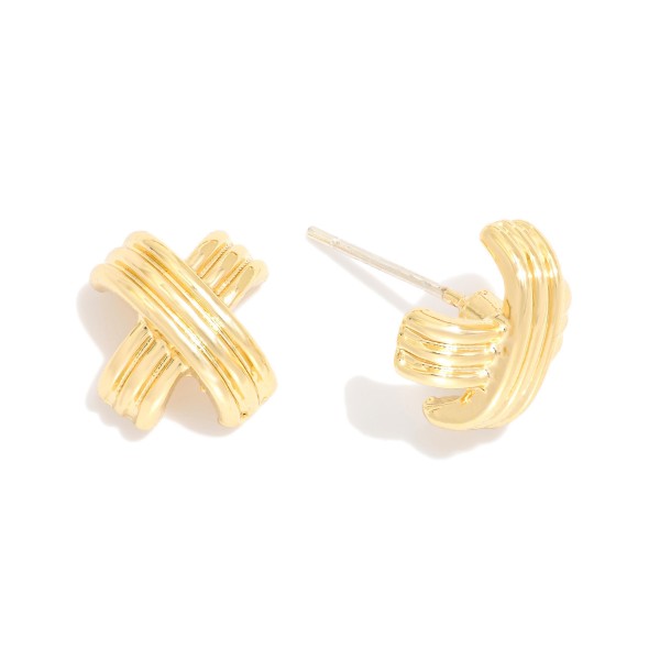 Metal Tone Ribbed X Stud Earring 

- Approximately .5" L
- Gold Dipped 
- Sterling Silver Post 