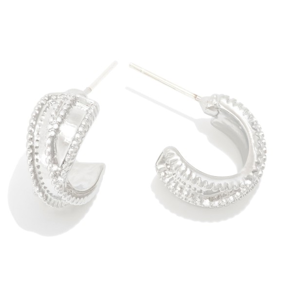 Wholesale simple Textured Metal Crossover Hoop Earring L K Gold Dipped Sterling