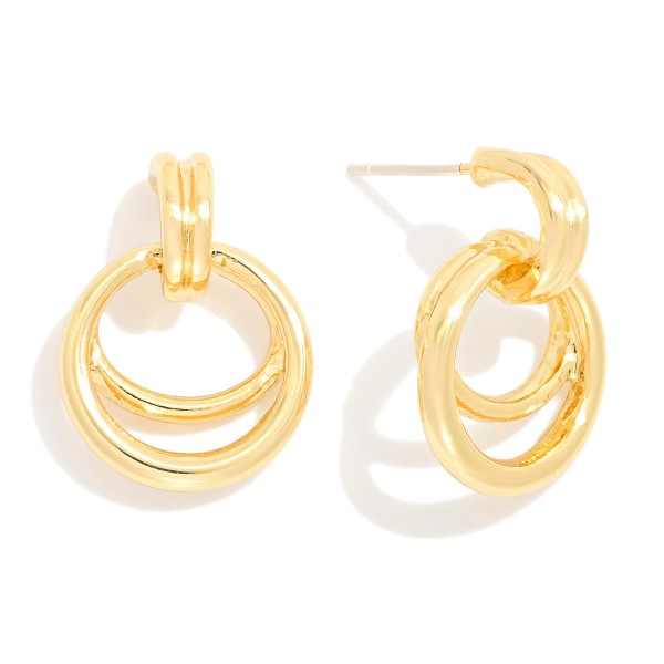 Metal Tone Door Knocker Layered Hoop Drop Earrings

- Approximately .75" L
- Gold Dipped
-Sterling Silver Post
