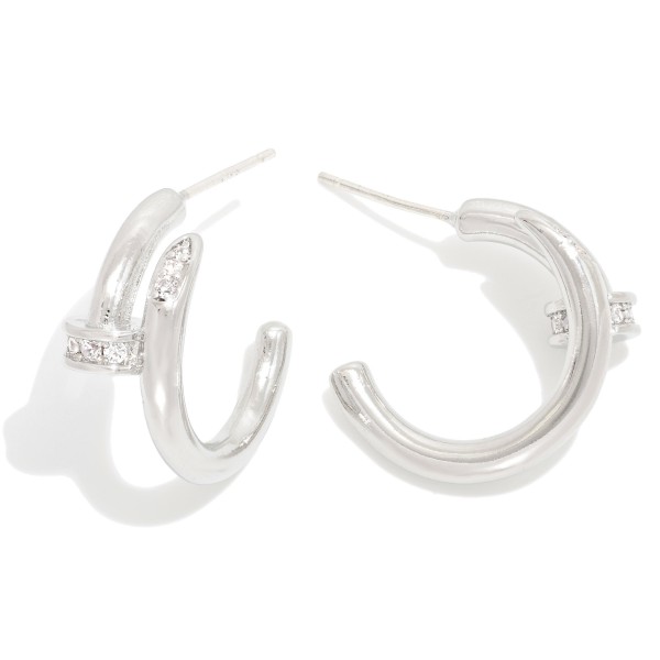 Wholesale nail Huggie Hoop Earring Rhinestone Nail Head D K Gold Dipped Sterling