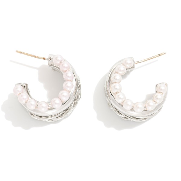 Triple Huggie Hoop Earring Featuring Pearls 

- Approximately .75" D
- 18K Gold Dipped 
- Sterling Silver Post 