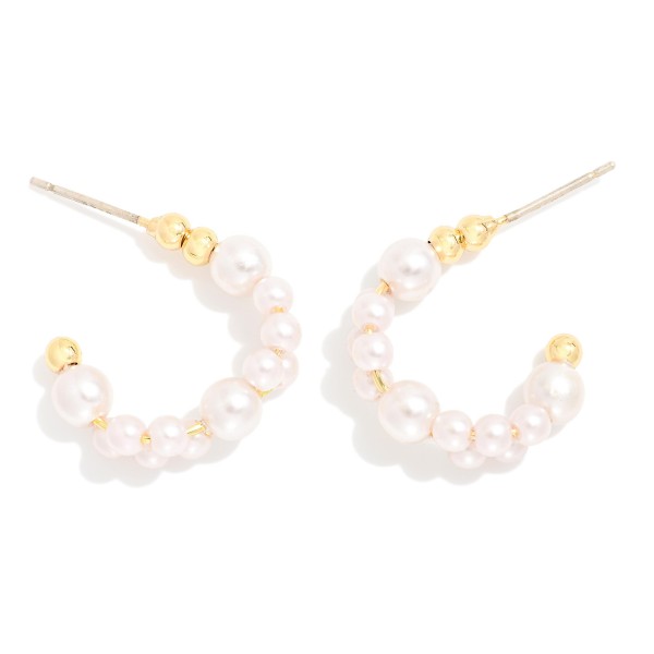 Wholesale layered Pearl Beaded Hoop Earrings K Gold Dipped Sterling Silver Post
