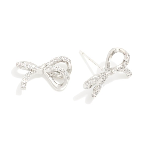 Wholesale rhinestone Studded Metal Bow Stud Earrings K Gold Dipped Sterling Silv
