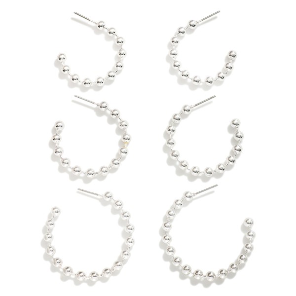 Wholesale set Three Linked Metal Ball Hoop Earrings Gold Dipped D