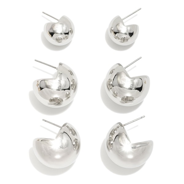 Wholesale set Three Metal Dome Cuff Earrings Cylinder Back L