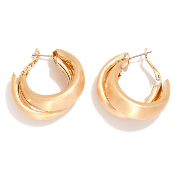 Wholesale chunky Layered Brushed Metal Hoop Earrings D