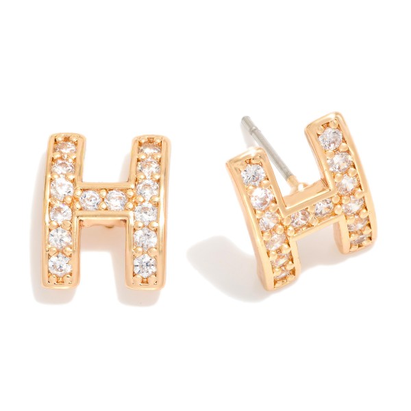 Wholesale gold Rhinestone Studded H Drop Earring L