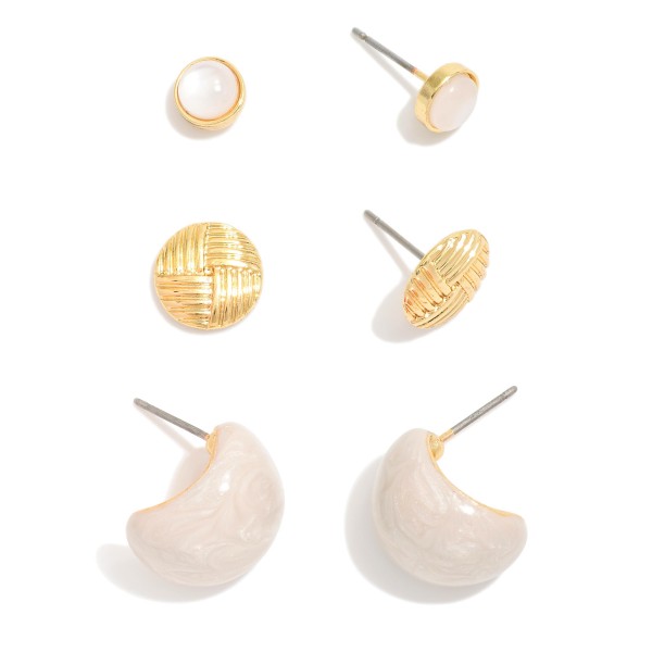 Set Of Three Earrings Featuring Studs & Chunky Glitter Enamel Half Hoop Earrings 

- Approximately .25"- .5" L