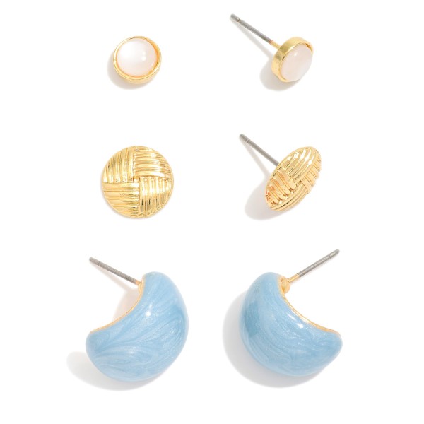 Wholesale set Three Earrings Studs Chunky Glitter Enamel Half Hoop Earrings L