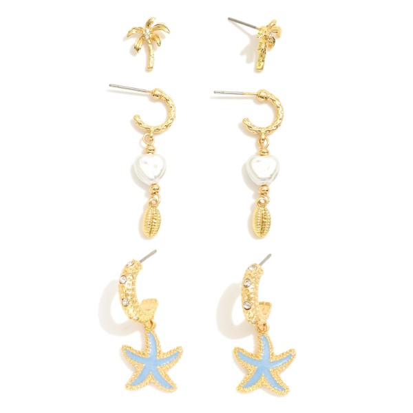 Wholesale set Three Metal Stud Hoop Beach Earrings L