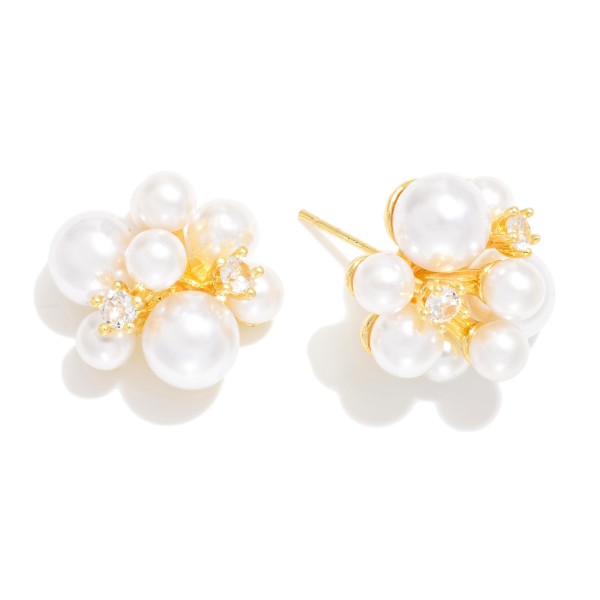 Wholesale large Pearl Cluster Post Drop Earrings Rhinestones L