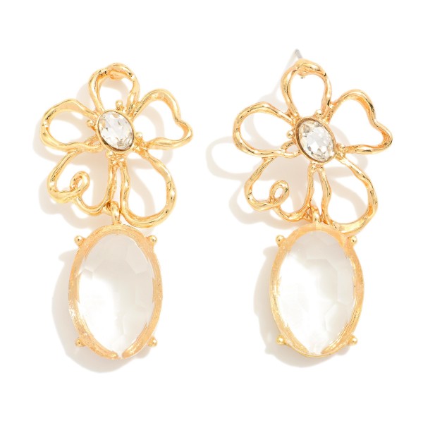 Wholesale metal Hollow Flower Post Drop Earrings Glass Crystal Dangle L