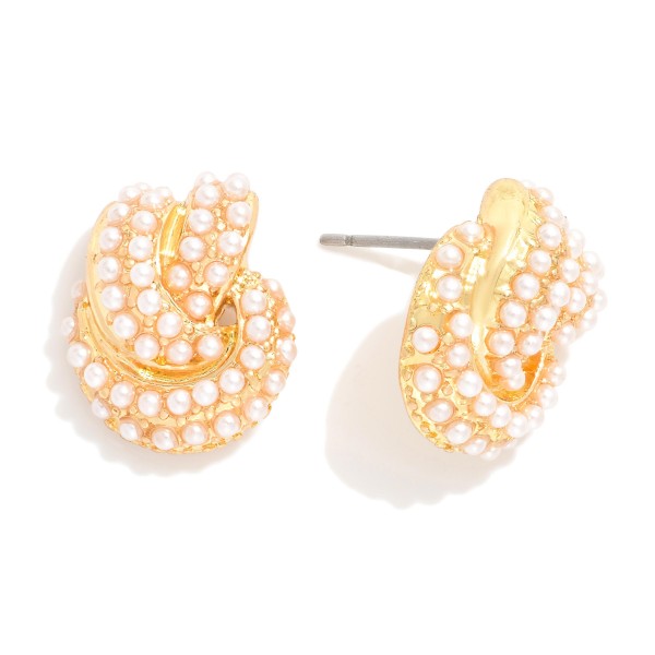 Wholesale pave Pearl Knotted Metal Post Drop Earrings L