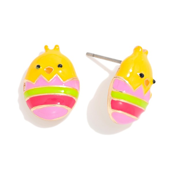 Enamel Chick In Easter Egg Post Drop Earrings 

- Approximately .75" L