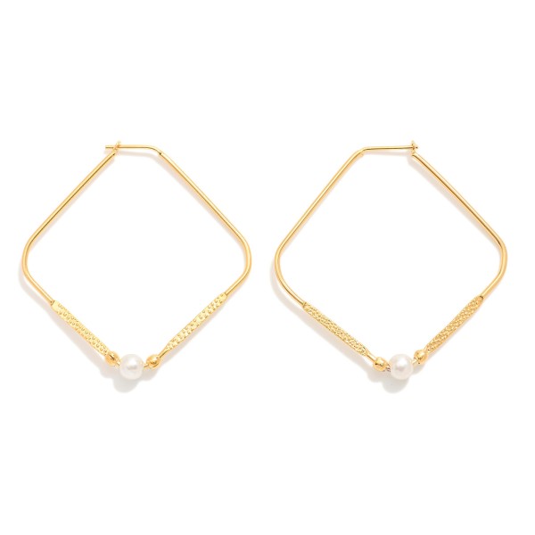 Wholesale diamond Hoop Earrings Textured Metal Pearl Detail D k Gold Hypoallerge