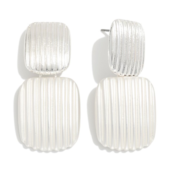 Wholesale textured Linked Meta Square Post Drop Earring L