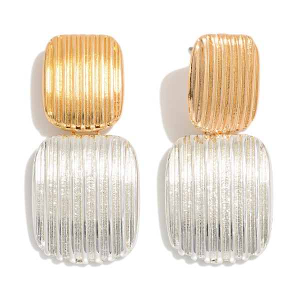 Wholesale two Textured Linked Meta Square Post Drop Earring L