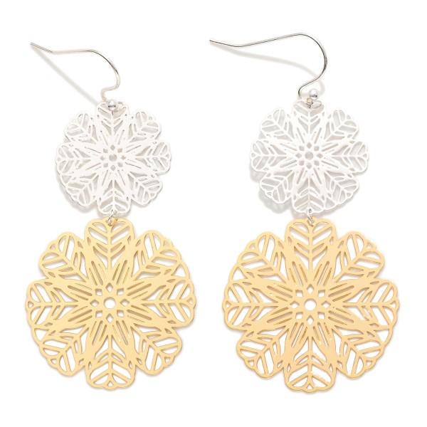 Metal Tone Linked Filigree Flower Drop Earrings 

- Approximately 2.25" L