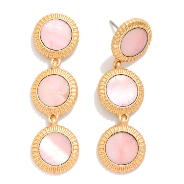 Wholesale linked Pearlescent Circles Drop Earrings Metal Border L