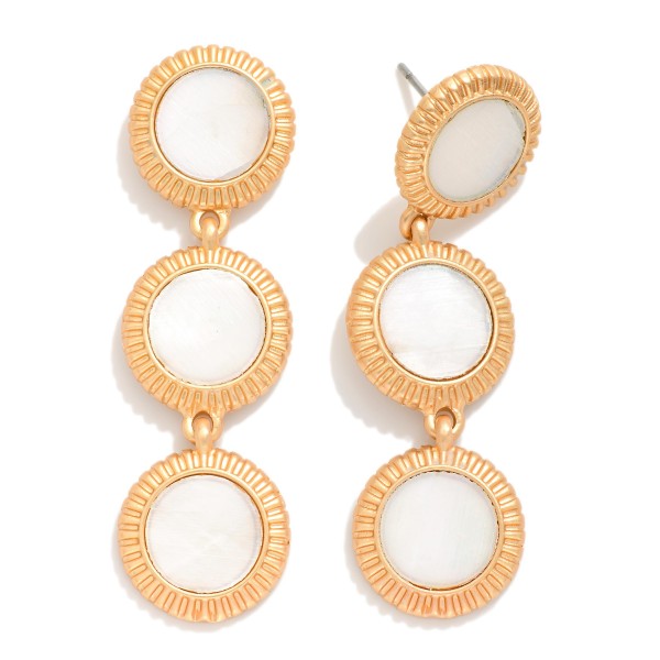 Wholesale linked Pearlescent Circles Drop Earrings Metal Border L