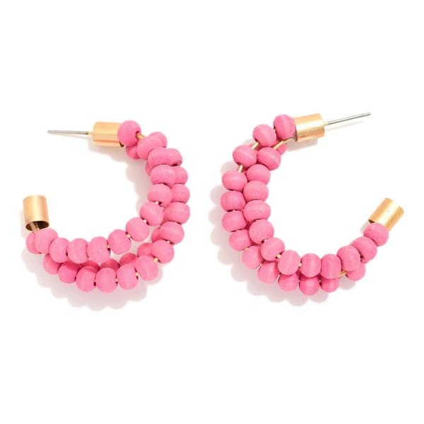 Wholesale layered Wood Beaded Hoop Earring L
