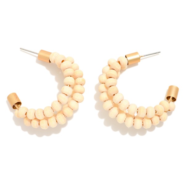 Wholesale layered Wood Beaded Hoop Earring L