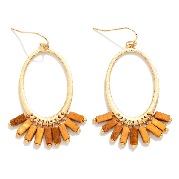Wholesale wire Oval Drop Earring Square Wood Bead Tassels L