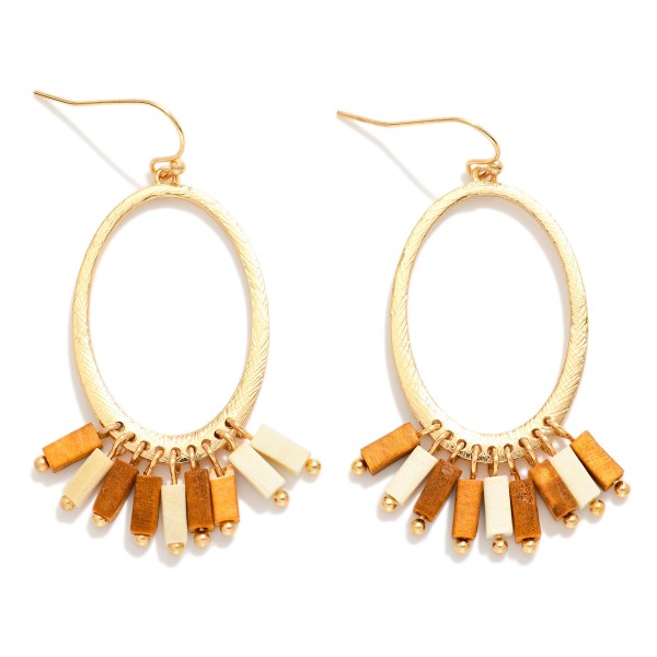 Wholesale wire Oval Drop Earring Square Wood Bead Tassels L