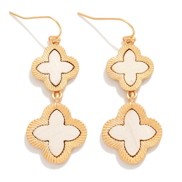 Wholesale linked Wood Clovers Drop Earrings Gold Border L