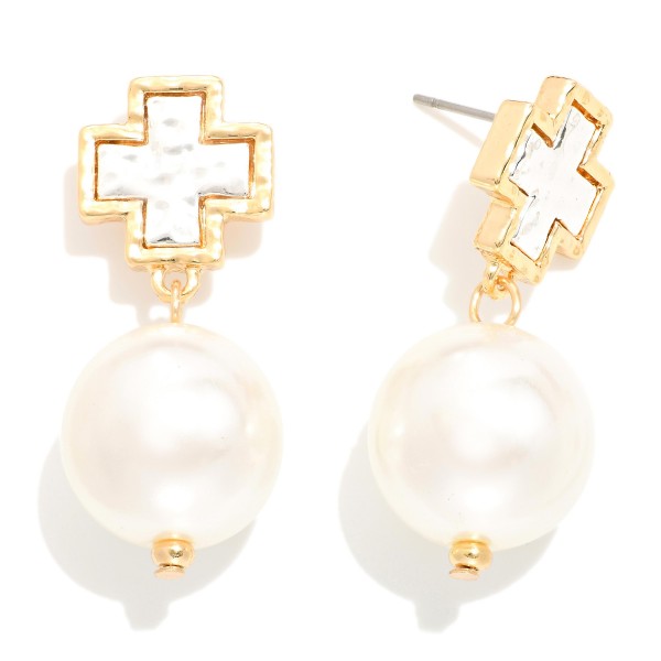 Wholesale metal Linked Hammered Metal Cross Pearl Ball L