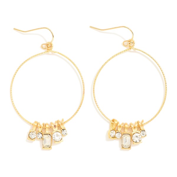 Wholesale metal Textured Wire Hoop Droop Earring Rhinestone Details L