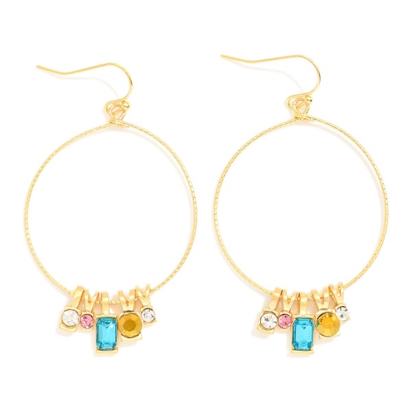 Wholesale metal Textured Wire Hoop Droop Earring Rhinestone Details L
