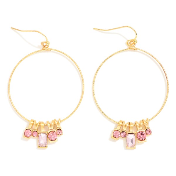 Wholesale metal Textured Wire Hoop Droop Earring Rhinestone Details L