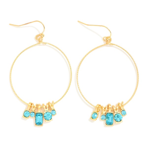Wholesale metal Textured Wire Hoop Droop Earring Rhinestone Details L