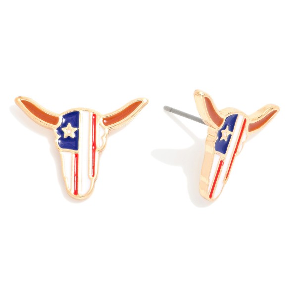 Wholesale enamel Americana Cow Head Stud Earrings L