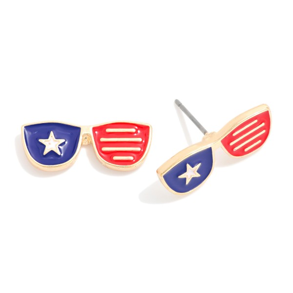 Enamel Americana Sunglasses Stud Earrings 

- Approximately .25" L
