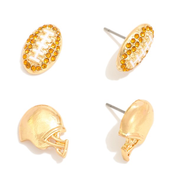 Wholesale set Two Metal Football Helmet Stud Earrings Rhinestone Details L