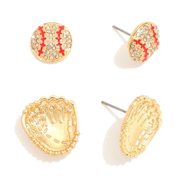 Wholesale set Two Metal Baseball Glove Stud Earrings Rhinestone Details L