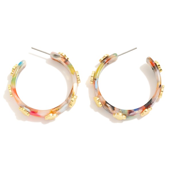 Acetate Hoop Earrings Featuring Texture Metal Clovers 

- Approximately 1.5" D