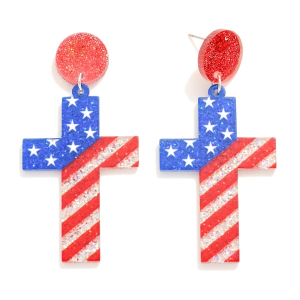 Americana Flag Glitter Acetate Post Drop Earrings 

- Approximately 2.5" L